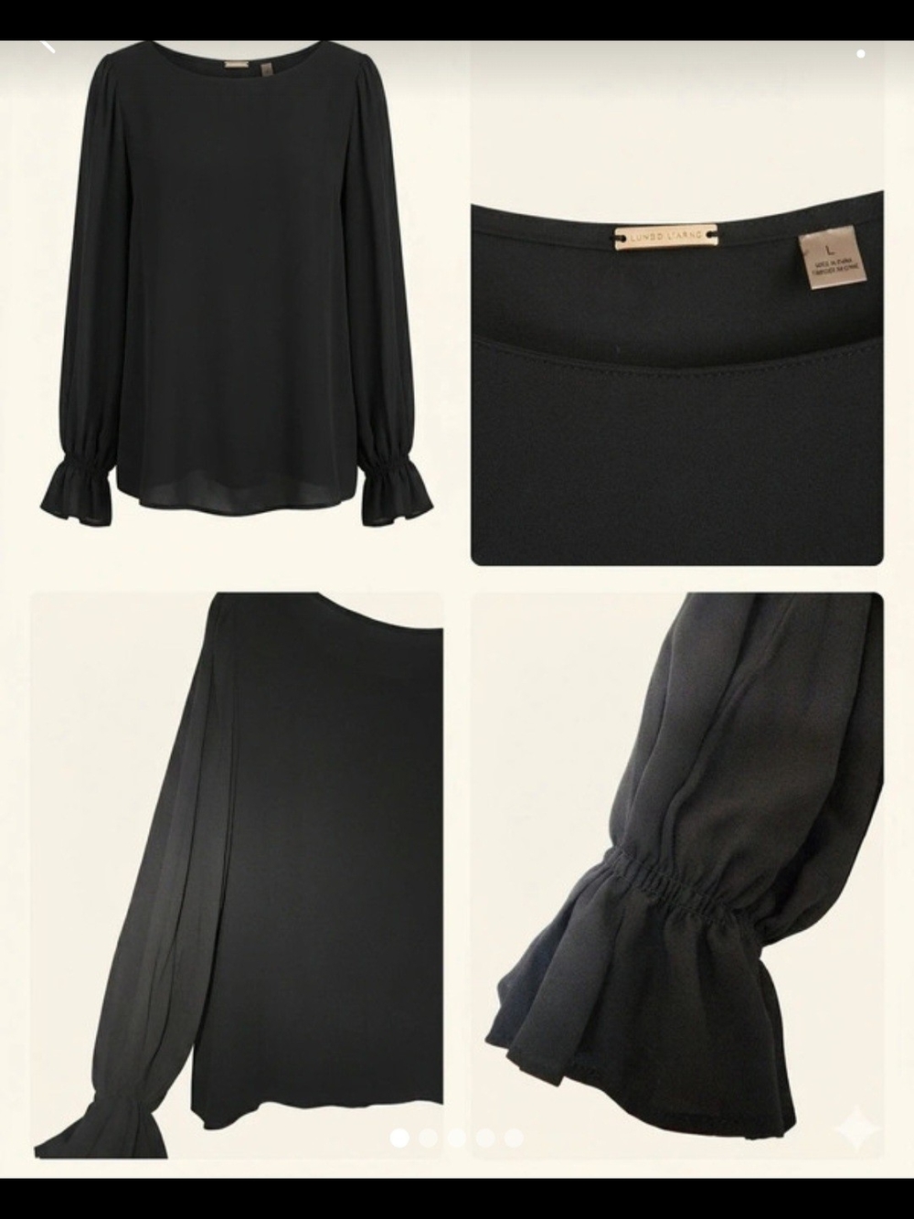 TAHARI Black Long-Sleeve Ruffle Cuff Blouse